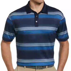 LONDON FOG polo cotton shirt striped blue navy grey